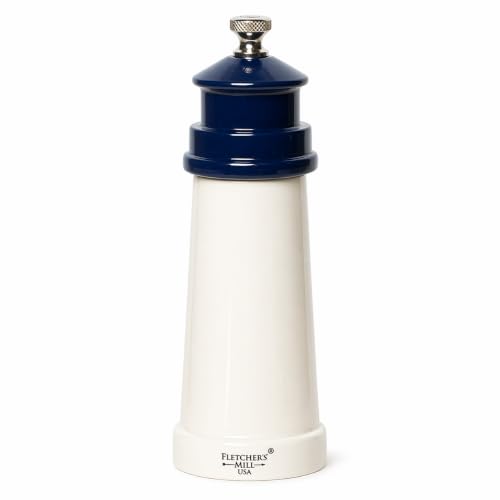 Fletchers' Mill Lighthouse Pepper Mill, White/Cobalt - 6 Inch, Adjustable Coarseness Fine to Coarse, MADE IN U by Fletchers' Mill - American Made