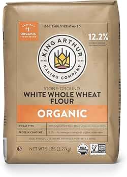 King Arthur 100% Organic White Whole Wheat Flour 5 Pounds by King Arthur Baking - American Made