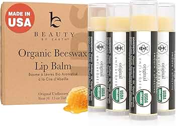 Beauty by Earth USDA Organic Lip Balm 4-Pack Unflavored Made in USA by Beauty by Earth - American Made