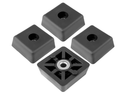 4 Large Black Square Rubber Feet Bumpers w/Metal Insert - .590" H x 1.500" W - Heavy Duty - Perfect for Furnit by Rubberfeet US - American Made