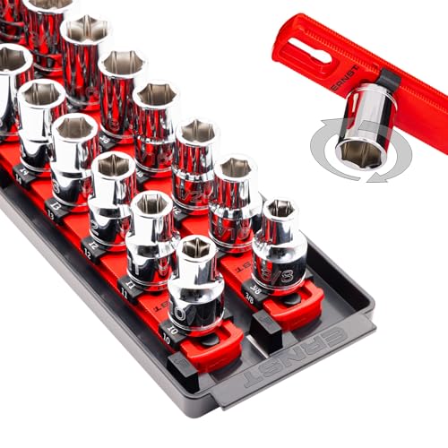 Ernst Manufacturing Socket Boss 2-Rail 1/2-Inch Drive Socket Organizer 13-Inch Red by Ernst Manufacturing - American Made
