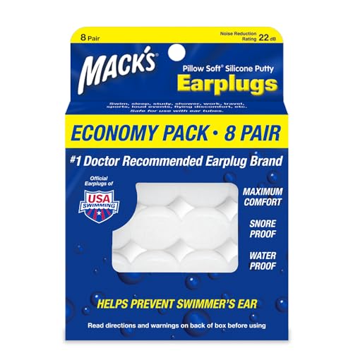 Mack's Pillow Soft Silicone Earplugs, 8 Pair - The Original Moldable Silicone Putty Ear Plugs for Sleeping, Sn by Mack's - American Made