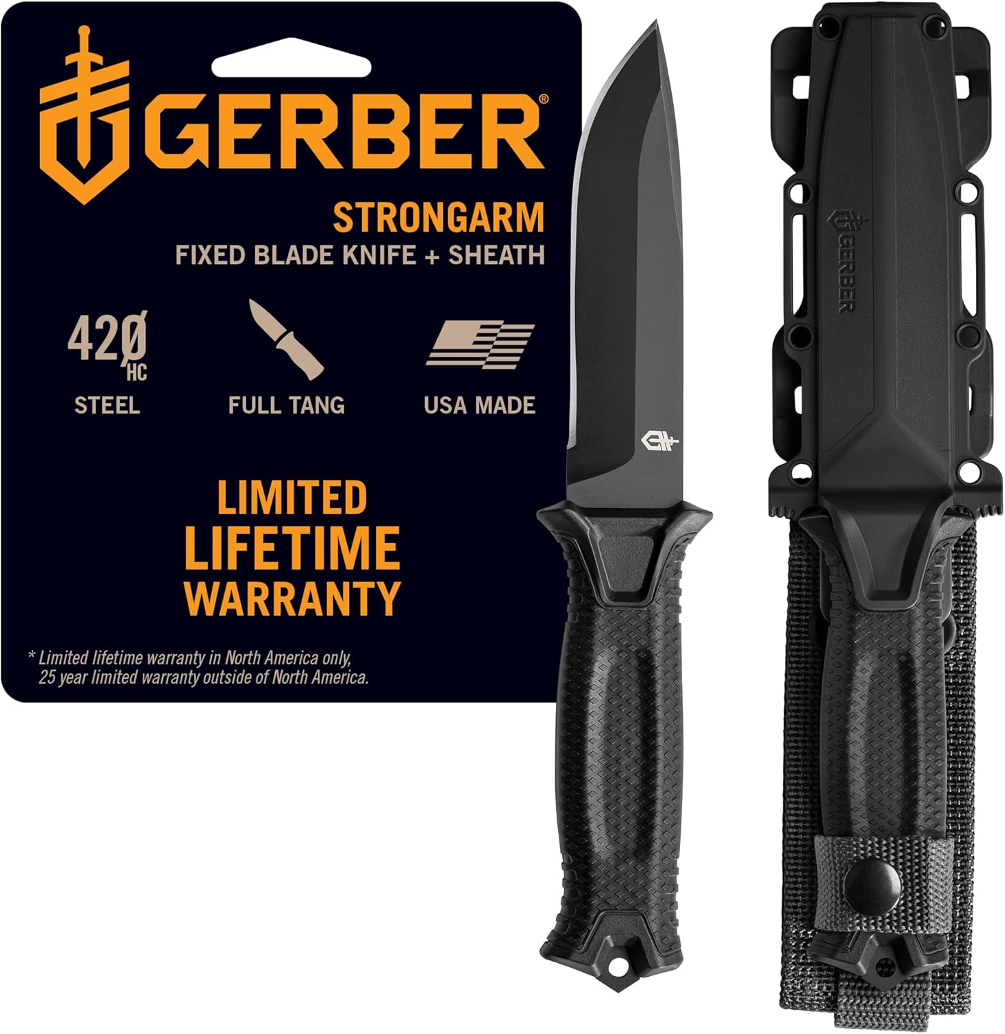 Gerber Gear StrongArm Fixed Blade Knife Tactical Survival Made in USA Black Plain Edge by Gerber Gear - American Made