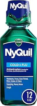 Vicks NyQuil Cold and Flu Nighttime Relief Liquid 12 FL OZ by Procter and Gamble Health - American Made
