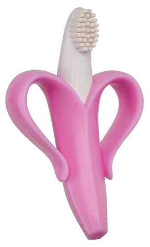 Baby Banana®Pink Teether-Toothbrush, Infant to Toddler, Butter-Soft Bristles for Gums and Teeth, Bendable Food by Baby Banana - American Made