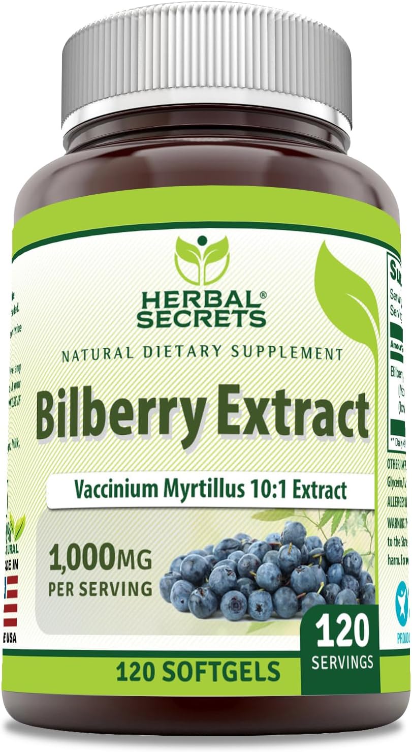 Herbal Secrets Bilberry Extract Supplement 1000 mg, 120 Softgels by Herbal Secrets - American Made