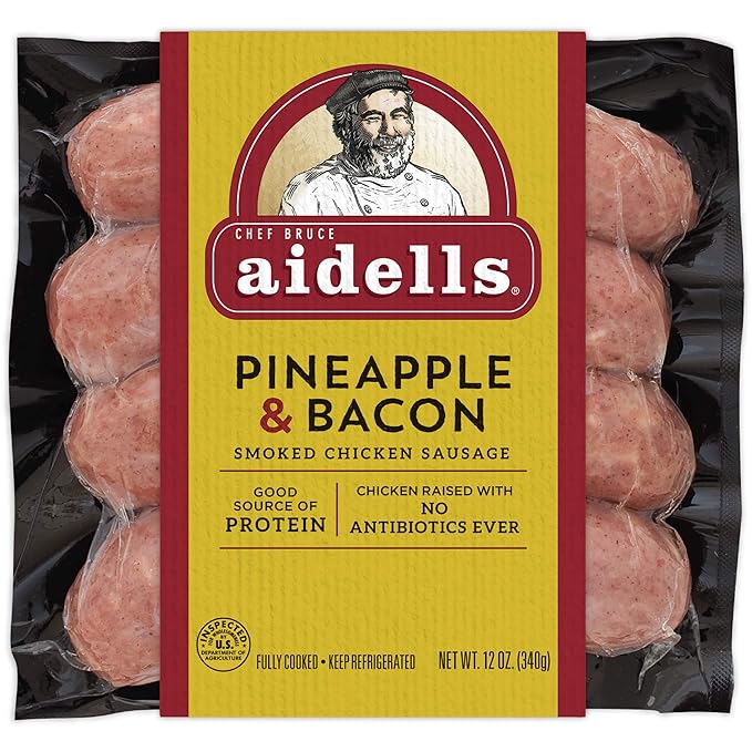 Aidells Smoked Chicken Sausage, Pineapple & Bacon, 12 oz (4 Links) by Aidells Sausage - American Made
