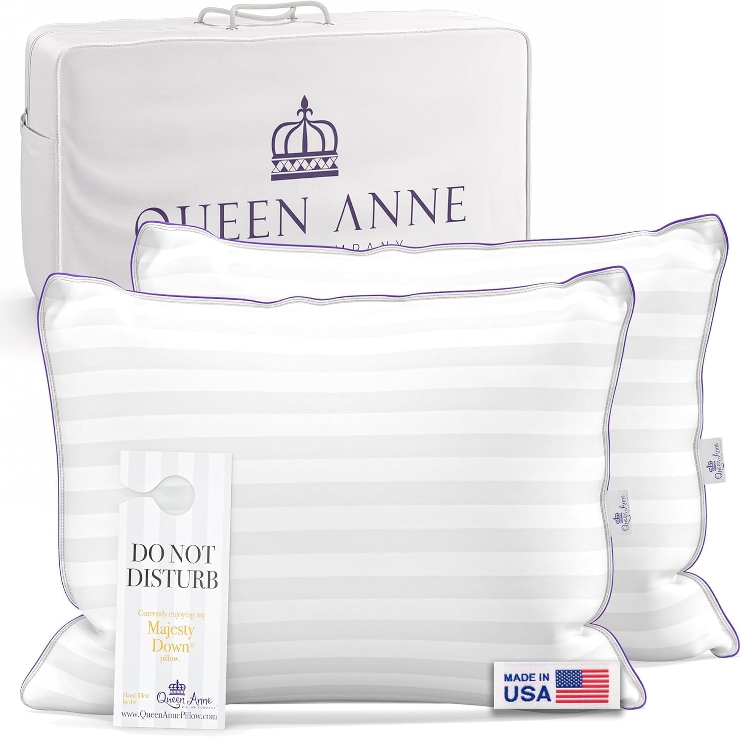 Queen Anne Hotel Pillows King Size, Set of 2, Medium Support by Queen Anne Pillow - American Made