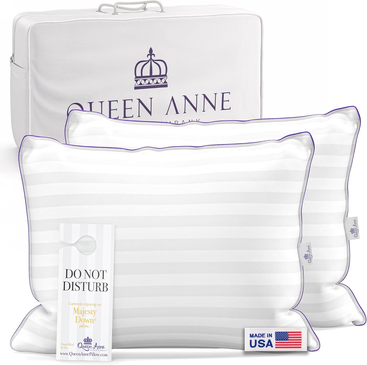Queen Anne Adjustable Hotel Pillows Standard Size, Set of 2, Soft Support by Queen Anne Pillow - American Made