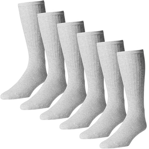 Everyday Crew Socks for Men- Cotton Socks by Sole Pleasers - 12-Pack in Gray - Size 13-15 by American Made Socks - American Made