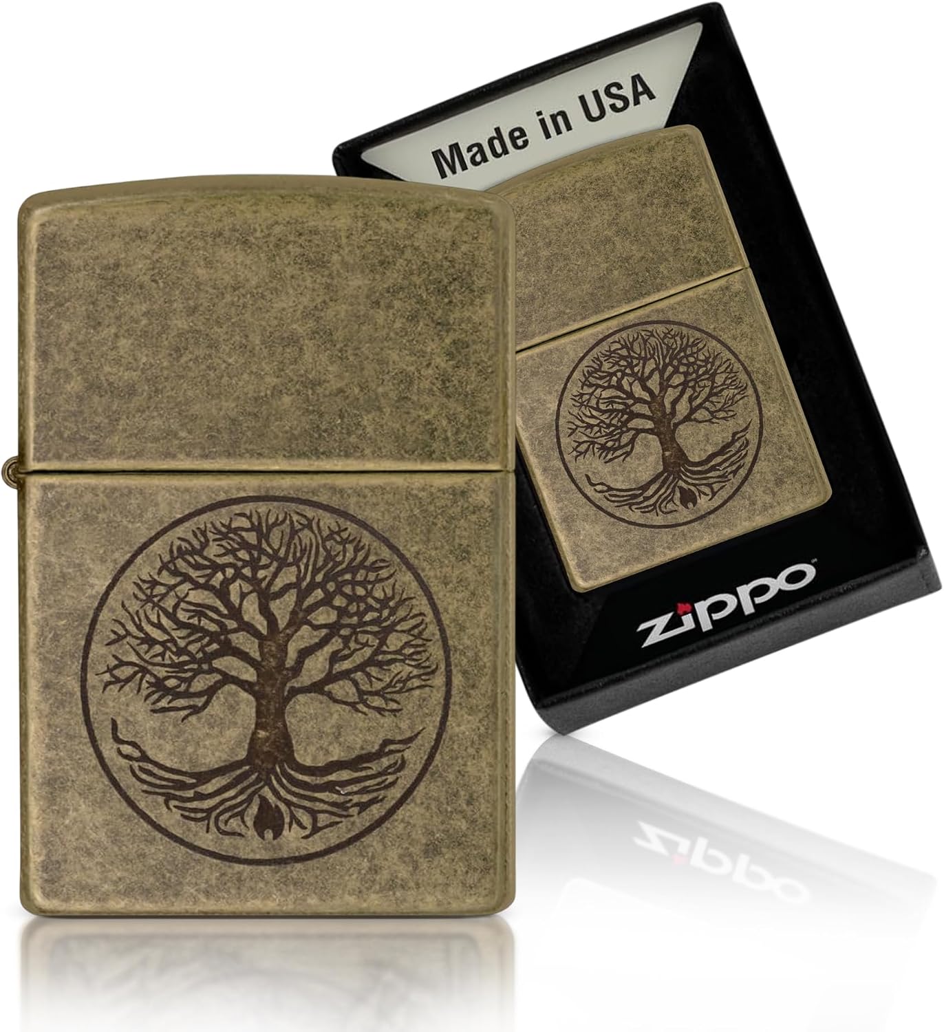 Zippo Tree of Life Pocket Lighter Antique Brass by Zippo - American Made