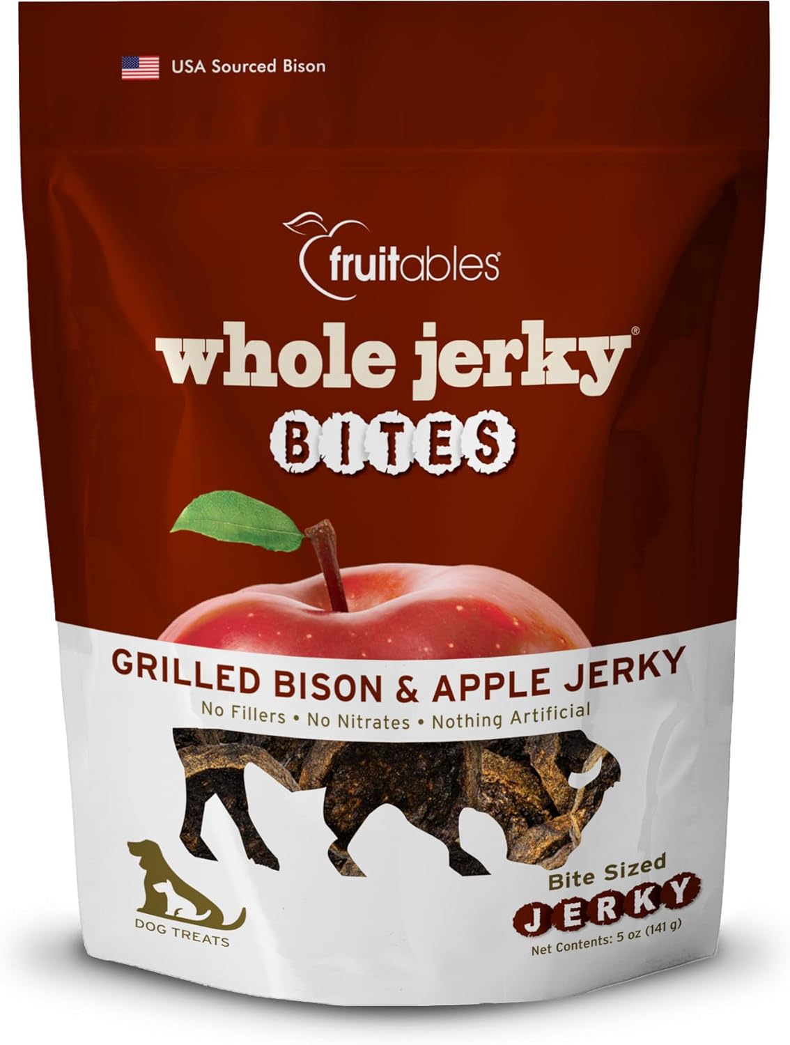 Fruitables Whole Jerky Bites Grilled Bison and Apple Dog Treats 5oz by Fruitables - American Made