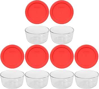 Pyrex 7200 2-Cup Glass Bowls with Red Lids 6-Pack Made in USA by Pyrex - American Made