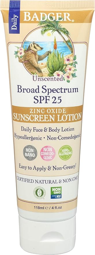 Badger SPF 25 Sunscreen Lotion, Unscented, 4 fl oz by Badger - American Made