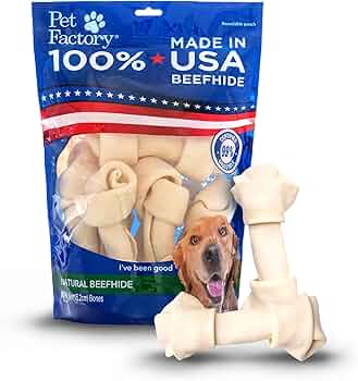 Pet Factory 100% USA Made Beefhide Knotted Bones Dog Chew 8 Count by Pet Factory - American Made