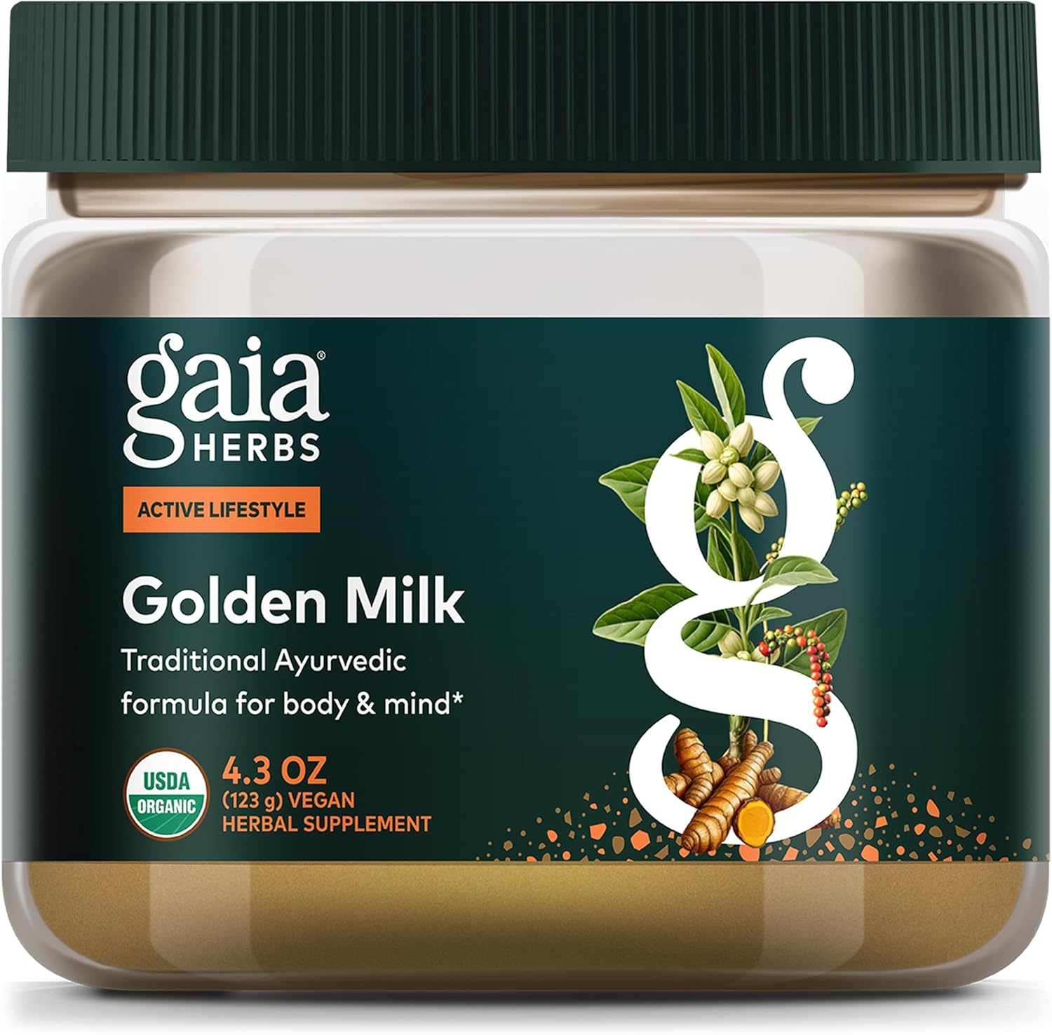 Gaia Herbs Golden Milk Powder Organic Turmeric Ashwagandha Blend 4.3 oz by Gaia Herbs - American Made