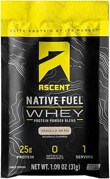 Ascent Native Fuel Whey Protein Powder Vanilla Bean 15 Packets by Ascent Protein - American Made