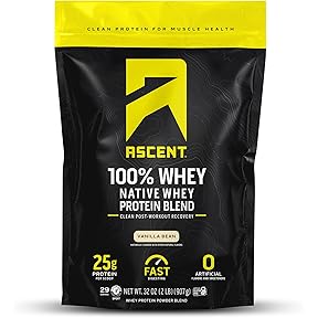 Ascent 100 Percent Whey Native Whey Protein Blend Vanilla Bean 4 lb by Ascent Protein - American Made