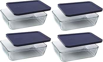 Pyrex 7211 6-Cup Glass Dish with Dark Blue Lid 4-Pack Made in USA by Pyrex - American Made