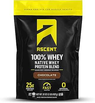 Ascent 100 Percent Whey Protein Powder Chocolate 2 lb by Ascent Protein - American Made