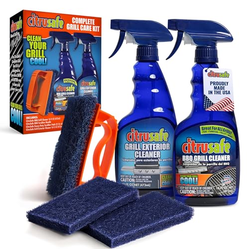 Citrusafe Grill Care Kit - BBQ Grid and Grill Grate Cleanser, Exterior Cleaner, and Scrubber by Citrusafe (16 by Citrusafe - American Made