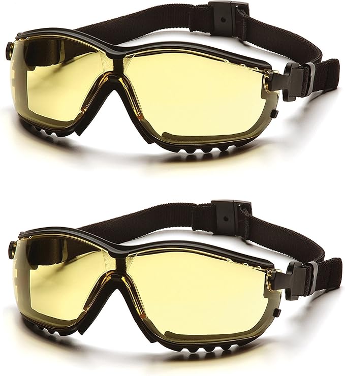 Pyramex V2G Safety Glasses Black Frame Amber Anti-Fog Lens by Pyramex Safety - American Made