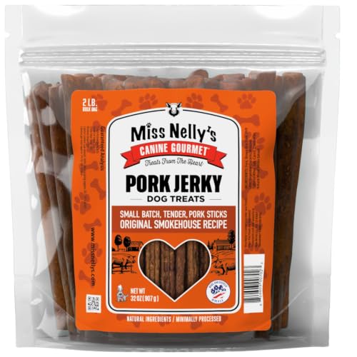 Miss Nelly's- All Natural Pork Jerky Dog Treats Made in USA Only, 32 oz Bag by Miss Nelly's Canine Gourmet Jerky Dog Treats - American Made