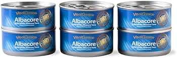 Vital Choice Albacore Tuna, Wild-Caught, No Salt Added, 3.75 oz Cans, Pack of 6 by Vital Choice - American Made