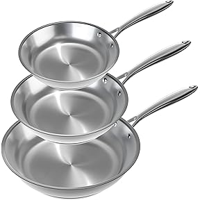 American Kitchen 3-Piece Stainless Steel Skillet Set 8 10 12 Inch by American Kitchen - American Made