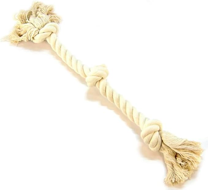 Mammoth Flossy Chews 100% Cotton 3 Knot Rope Tug Toy White Medium 20 Inch by Mammoth Pet - American Made