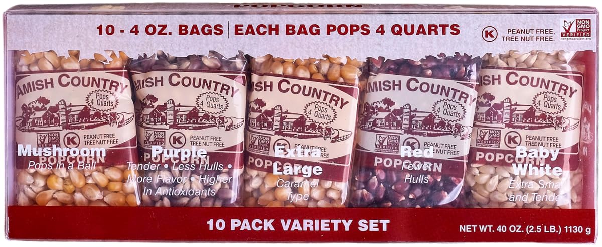 Amish Country Popcorn 4 Ounce Variety Kernel Gift Set 10 Pack Assorted Old Fashioned Non-GMO by Amish Country Popcorn - American Made