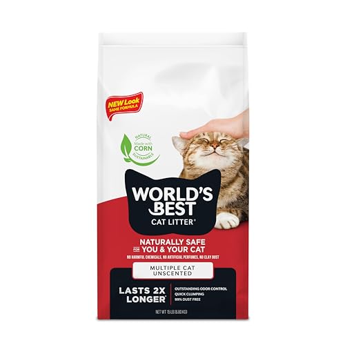 World's Best Cat Litter, Multiple Cat, Unscented, Odor Control, 15 lb Bag by World's Best Cat Litter - American Made