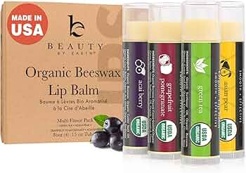 Beauty by Earth USDA Organic Lip Balm 4-Pack Multi Flavor Made in USA by Beauty by Earth - American Made