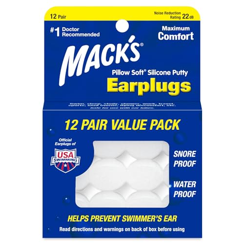 Mack's Pillow Soft Silicone Earplugs, 12 Pair – The Original Moldable Silicone Putty Ear Plugs for Sleeping, S by Mack's - American Made