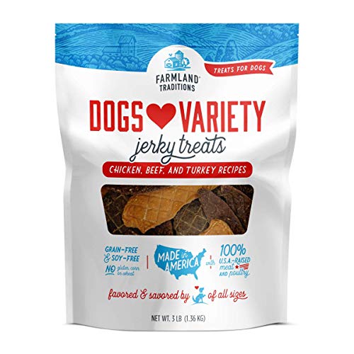 Farmland Traditions Dogs Love Jerky Dog Treats, Premium Dog Jerky Variety Pack with Chicken, Beef & Turkey, 3 by Farmland Traditions - American Made