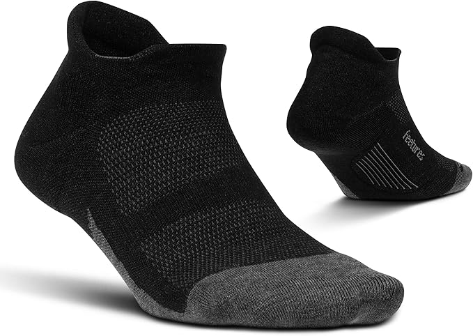 Feetures Merino 10 Cushion No Show Tab Running Socks Charcoal Small by Feetures - American Made