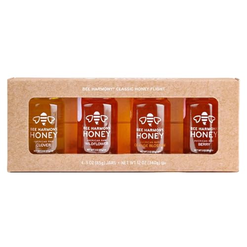 Bee Harmony Classic Honey Flight, Gift Set of 4 Mini Jars by Bee Harmony - American Made