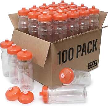 Rolling Sands USA Made 24oz Sports Water Bottles 100-Pack — Orange Lid by Rolling Sands - American Made