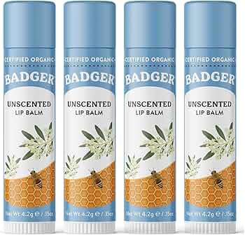 Badger Classic Organic Lip Balm, Unscented, 4-Pack by Badger - American Made