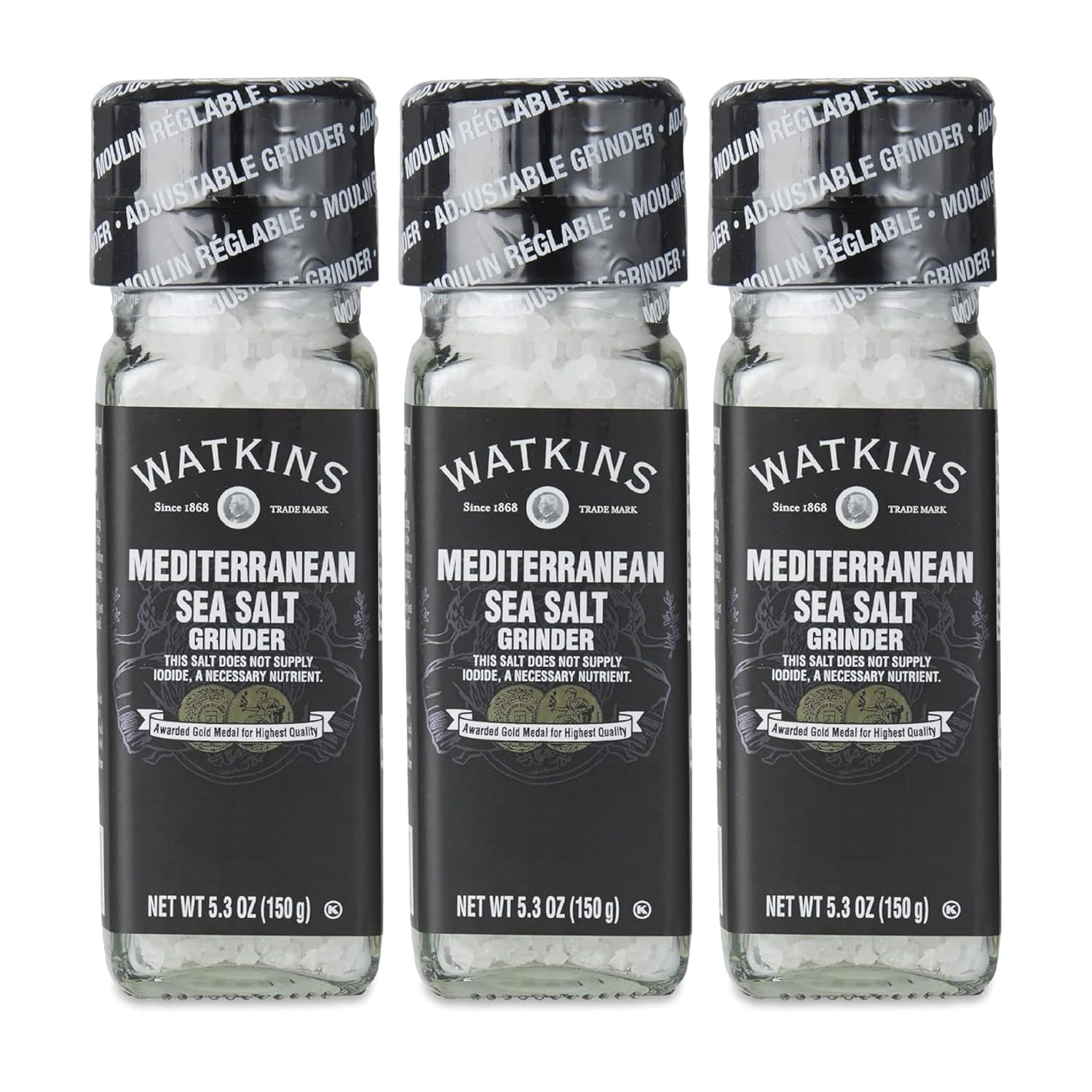 Watkins Mediterranean Sea Salt Grinder 5.3oz 3-Pack by Watkins - American Made