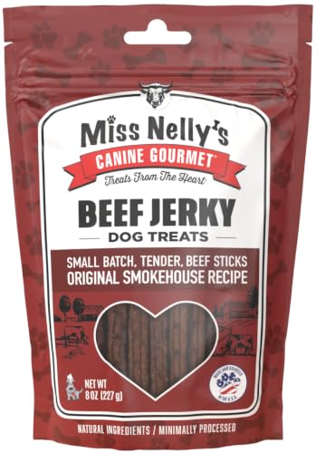 Miss Nelly's- All Natural Beef Jerky Dog Treats Made in USA Only, 8 oz Bag by Miss Nelly's Canine Gourmet Jerky Dog Treats - American Made