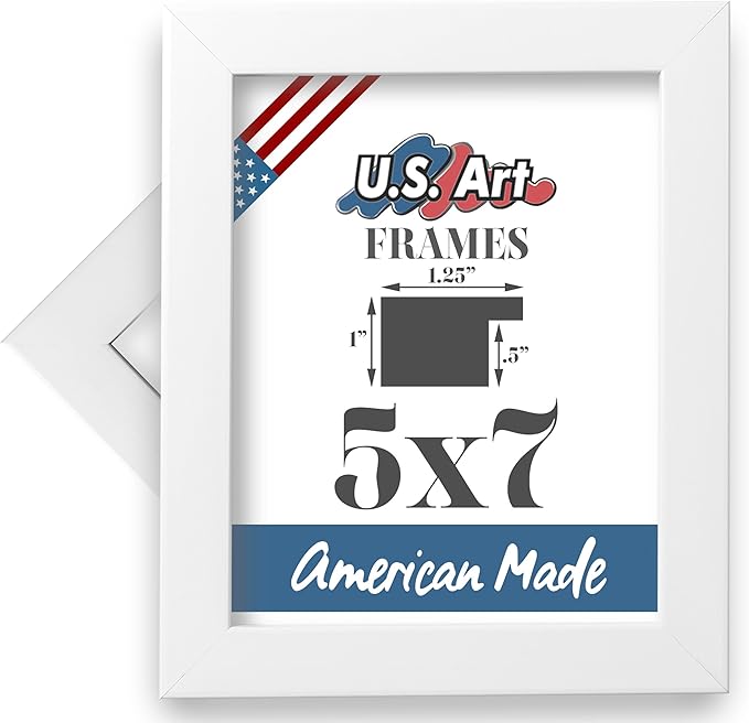 US Art Frames 5x7 Inch White Wood Picture Frame by US Art Frames - American Made