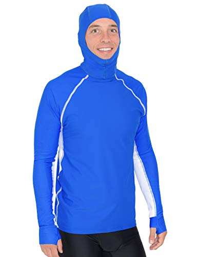 Tuga Men's Snorkel Hood Rash Guard, UPF 50+, Royal/White, L by Tuga Sunwear - American Made