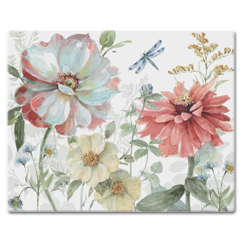 CounterArt Spring Meadow 3mm Tempered Glass Cutting Board 15" x 12" by CounterArt - American Made