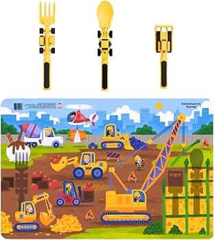 Constructive Eating Construction Utensils and Placemat Set for Toddlers by Constructive Eating - American Made