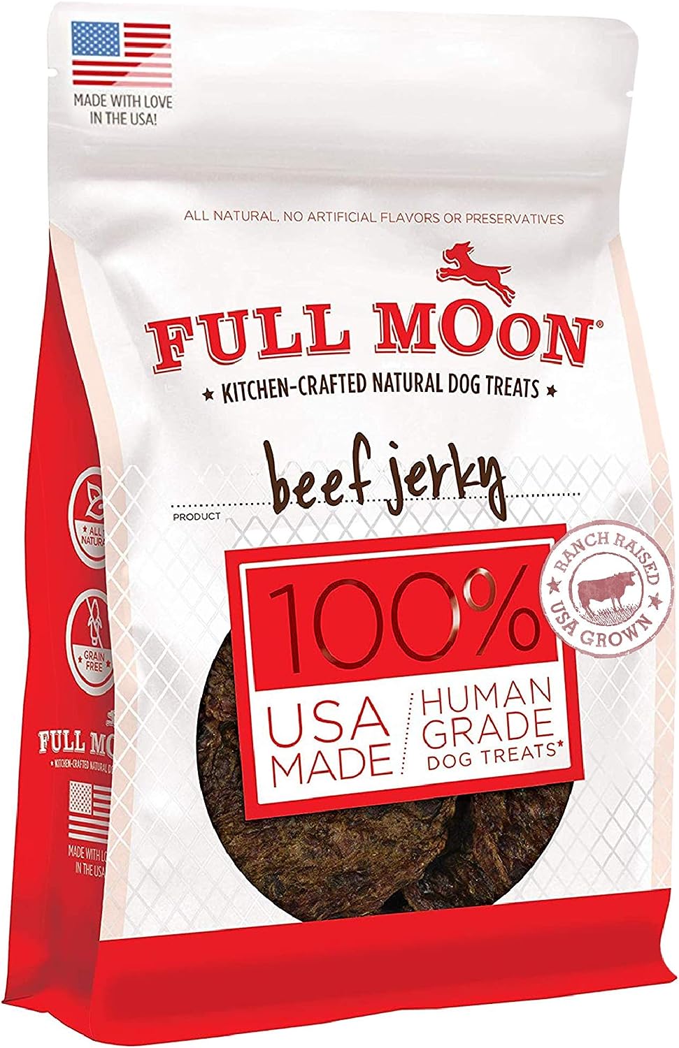 Full Moon Beef Jerky Healthy All Natural Dog Treats Human Grade 11 oz by Full Moon Pet - American Made