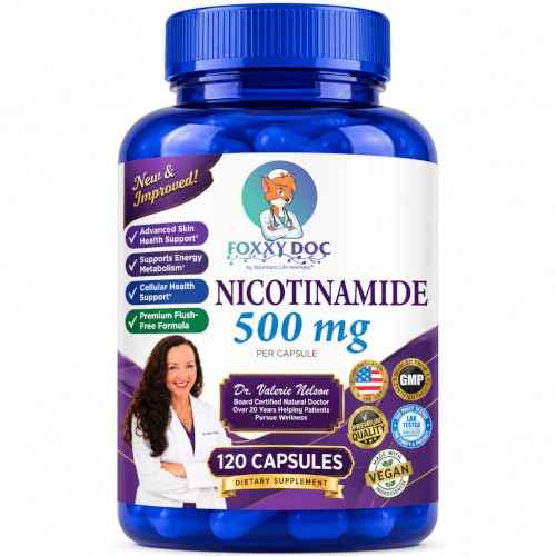 Dr. Valerie Nelson Nicotinamide 500 mg - Vitamin B3 – Energy; Cell & Skin Health. Value Priced - Flush-Free - by Dr. Valerie Nelson - American Made