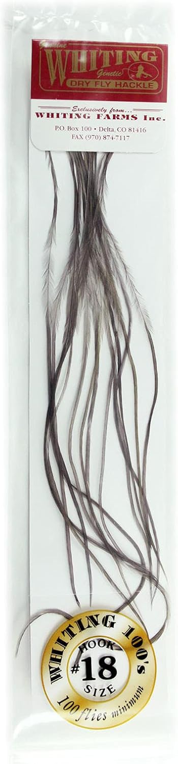 Whiting Farms 100s Saddle Hackle Pack Dark Dun Size 18 by Whiting Farms - American Made