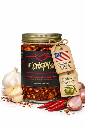 Hot Crispy Oil - Spicy Chili Crisp Blend of Olive Oil, Fresh Crispy Garlic, Shallots & Hot Chili Peppers - Des by Hot Crispy Oil - American Made