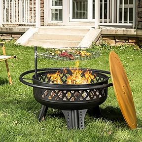 Bond Manufacturing Nightstar 32.7-Inch Round Steel Fire Pit with Grill by Bond Manufacturing - American Made
